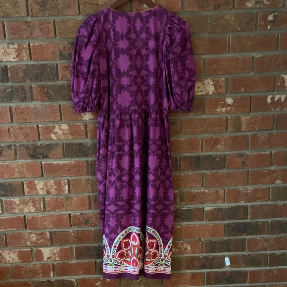 Emily Lovelock Purple Floral Patterned Puff Sleeve Women's Dress - Picture 8 of 9